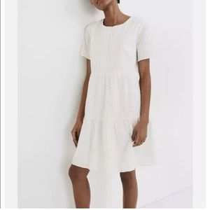 Madewell Embroidered Eyelet Button-Front Tiered Mini Dress White New With Tags